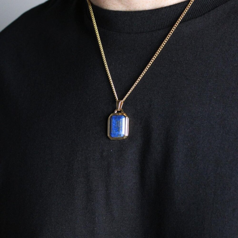 Gold Lapis Lazuli Pendant Chain Necklace - Picture 4 of 5